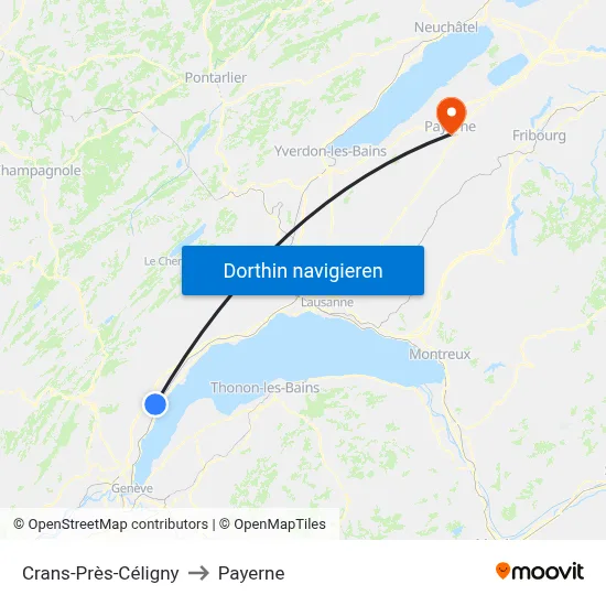 Crans-Près-Céligny to Payerne map