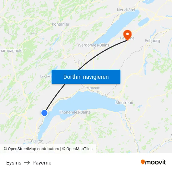 Eysins to Payerne map
