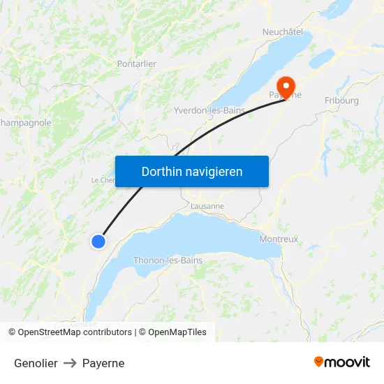 Genolier to Payerne map
