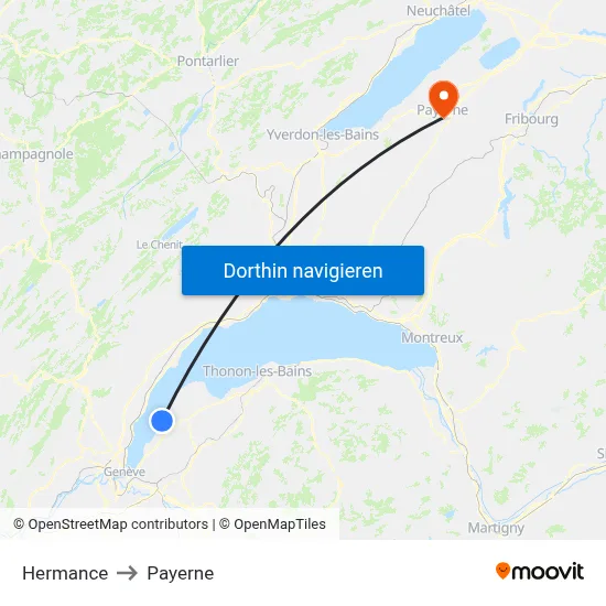 Hermance to Payerne map