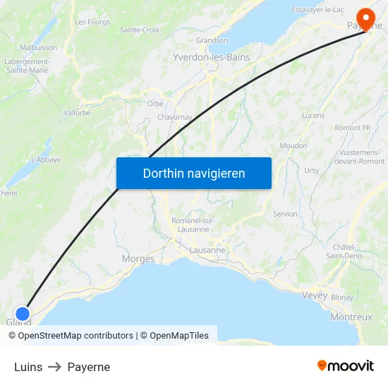Luins to Payerne map