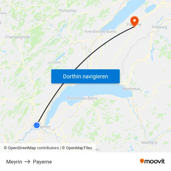 Meyrin to Payerne map