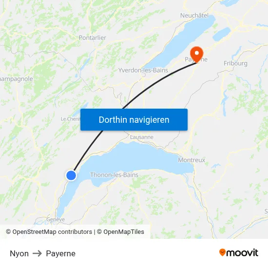Nyon to Payerne map