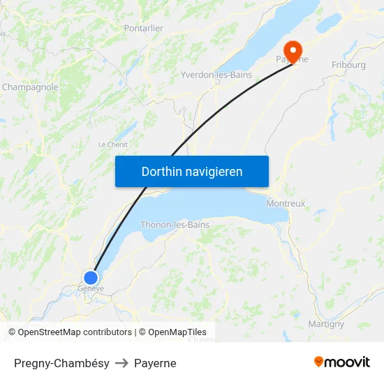 Pregny-Chambésy to Payerne map