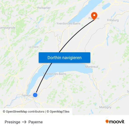 Presinge to Payerne map