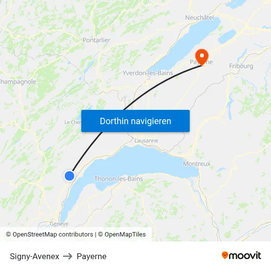 Signy-Avenex to Payerne map