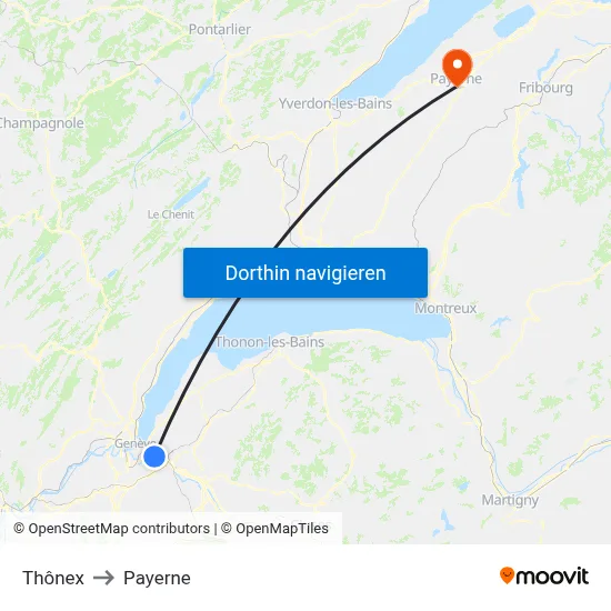 Thônex to Payerne map
