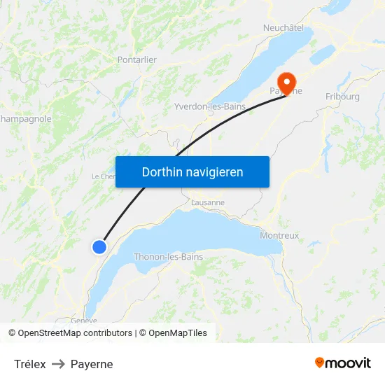 Trélex to Payerne map