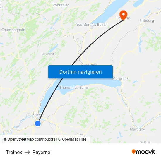 Troinex to Payerne map