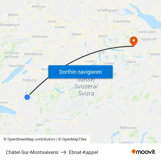 Châtel-Sur-Montsalvens to Ebnat-Kappel map