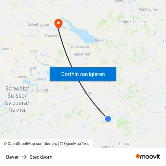 Bever to Steckborn map
