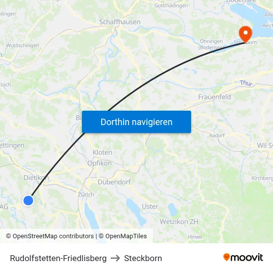 Rudolfstetten-Friedlisberg to Steckborn map