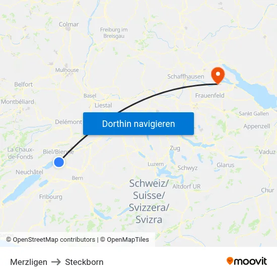 Merzligen to Steckborn map