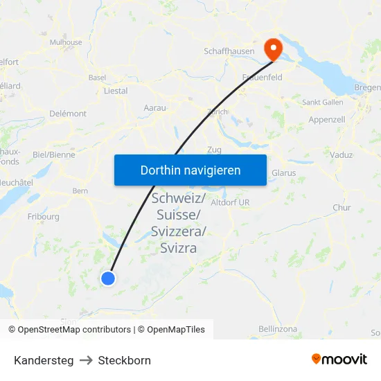 Kandersteg to Steckborn map