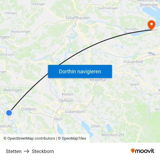 Stetten to Steckborn map