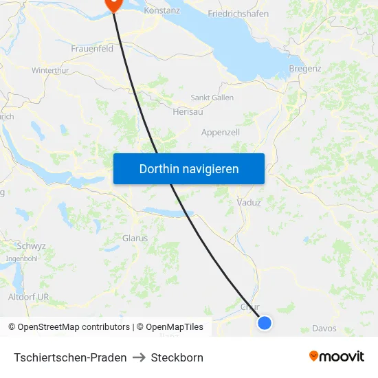 Tschiertschen-Praden to Steckborn map