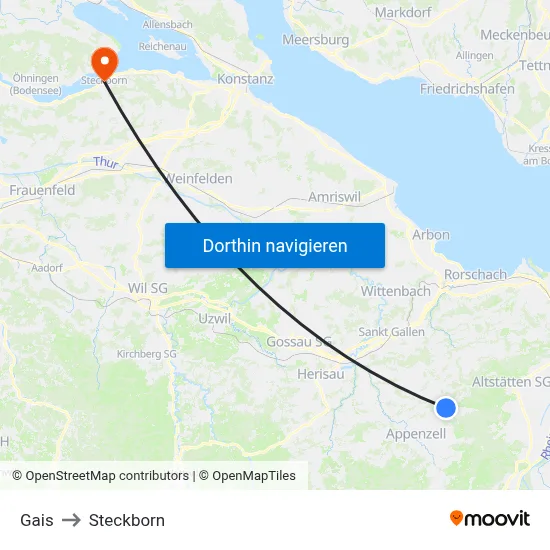 Gais to Steckborn map