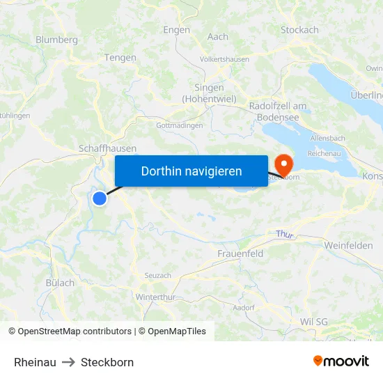 Rheinau to Steckborn map