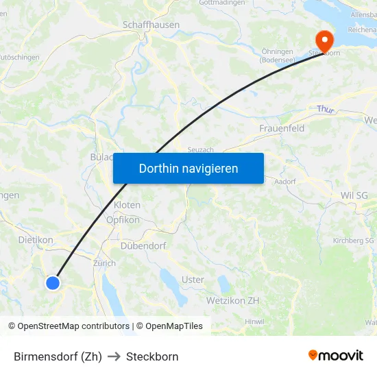 Birmensdorf (Zh) to Steckborn map