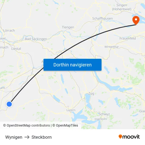 Wynigen to Steckborn map