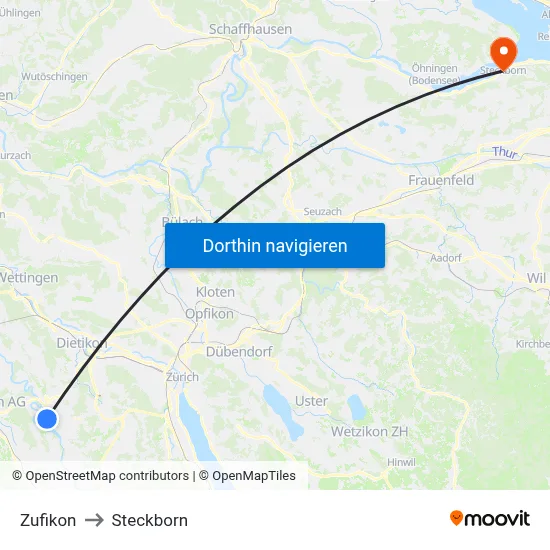 Zufikon to Steckborn map