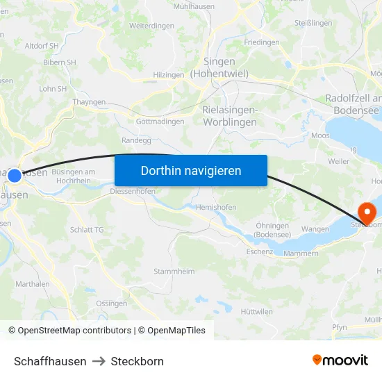 Schaffhausen to Steckborn map