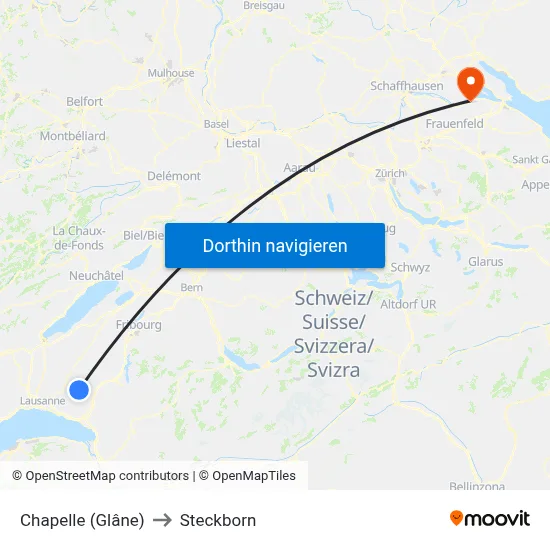 Chapelle (Glâne) to Steckborn map