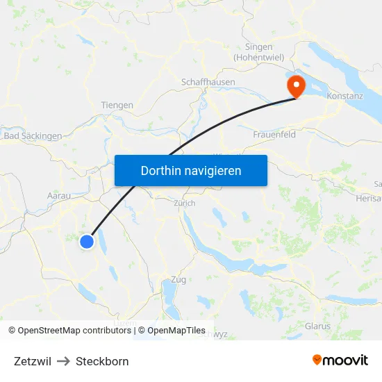 Zetzwil to Steckborn map