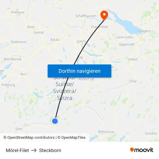 Mörel-Filet to Steckborn map