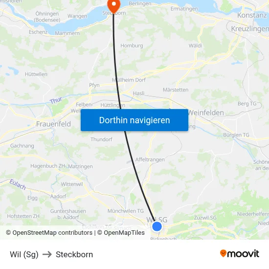 Wil (Sg) to Steckborn map
