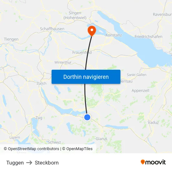 Tuggen to Steckborn map