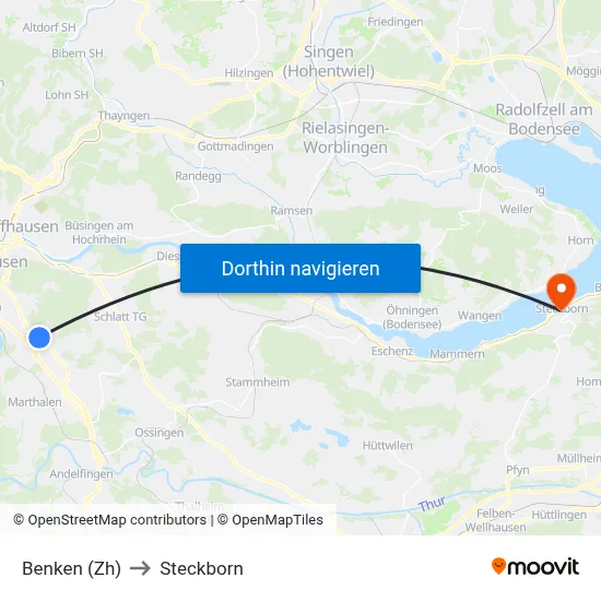 Benken (Zh) to Steckborn map