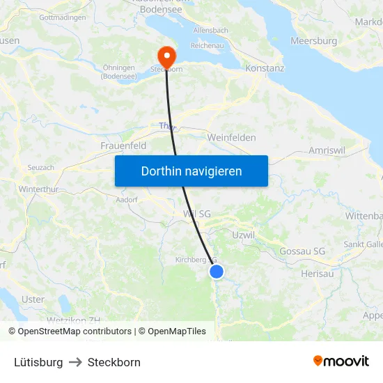 Lütisburg to Steckborn map