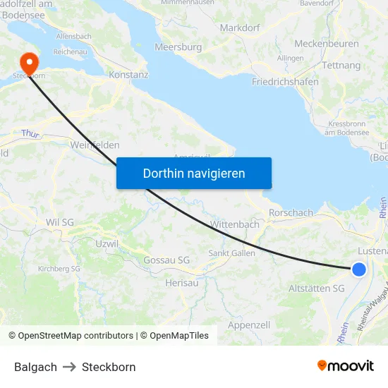 Balgach to Steckborn map