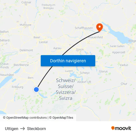 Uttigen to Steckborn map