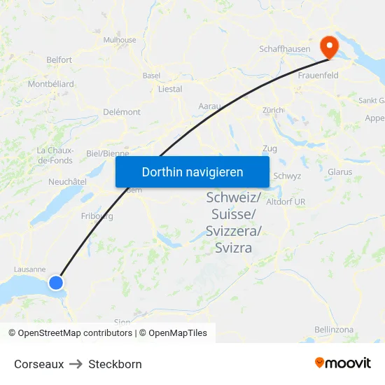 Corseaux to Steckborn map