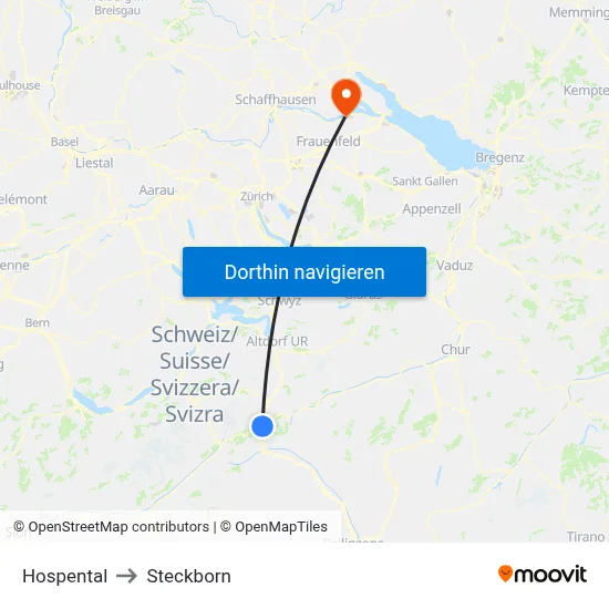 Hospental to Steckborn map