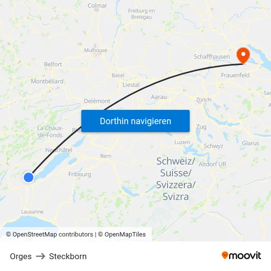 Orges to Steckborn map