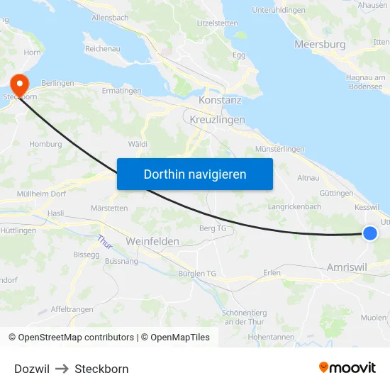 Dozwil to Steckborn map