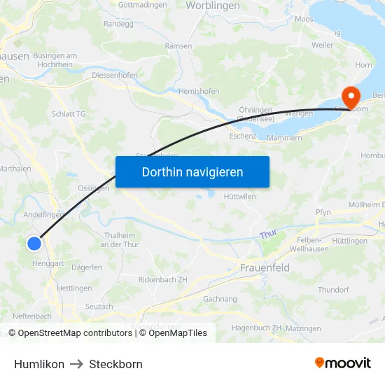 Humlikon to Steckborn map