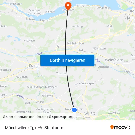 Münchwilen (Tg) to Steckborn map