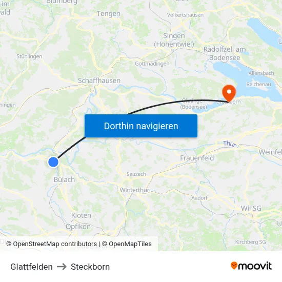 Glattfelden to Steckborn map