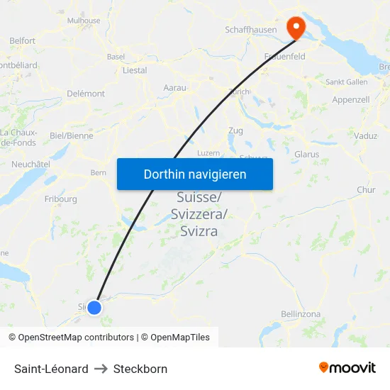 Saint-Léonard to Steckborn map