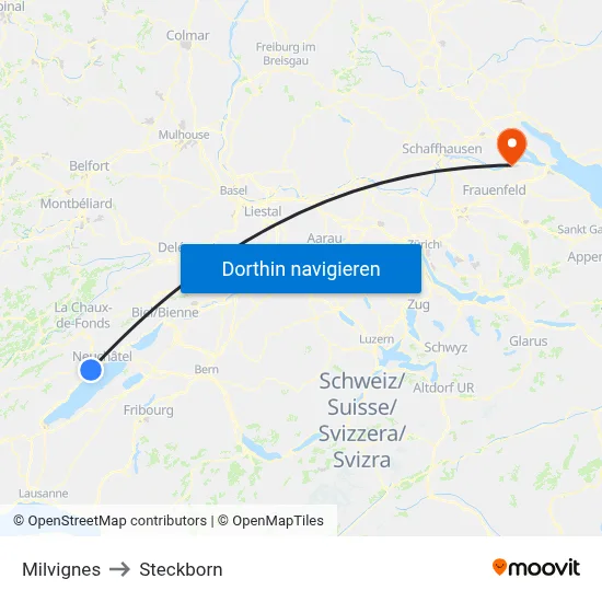 Milvignes to Steckborn map