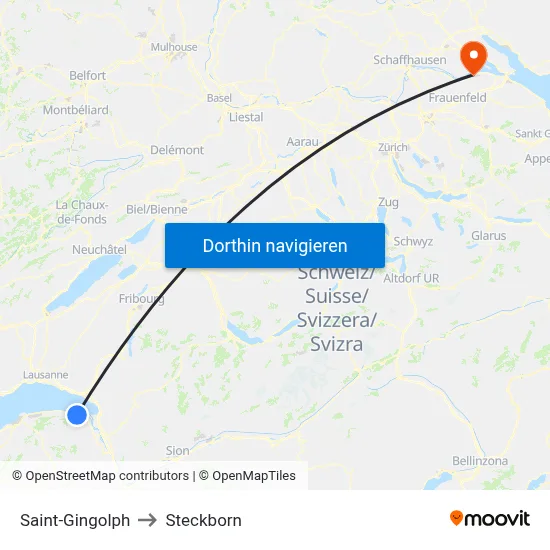 Saint-Gingolph to Steckborn map