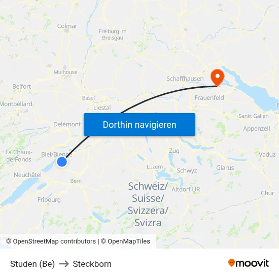 Studen (Be) to Steckborn map