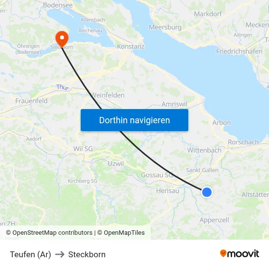 Teufen (Ar) to Steckborn map