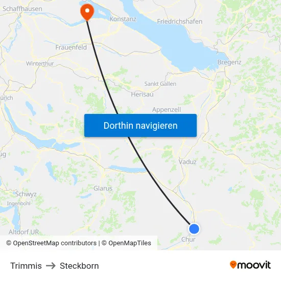 Trimmis to Steckborn map