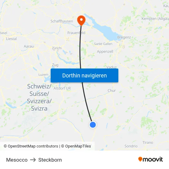 Mesocco to Steckborn map