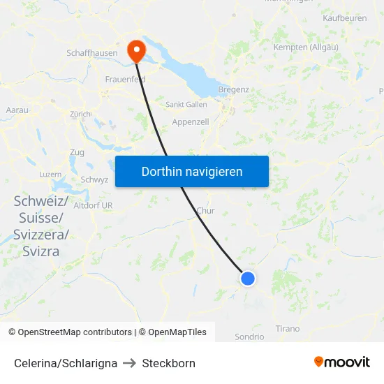 Celerina/Schlarigna to Steckborn map
